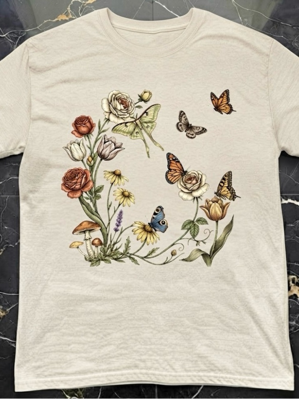 Florals & Butterflies Cottagecore Nature Vibe Graphic T-Shirt